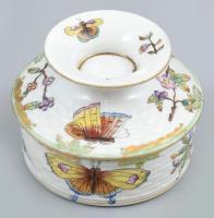 Herendi Viktória mintás bonbonier, kézzel festett porcelán, jelzett, kopott, m: 9cm, d: 13 cm