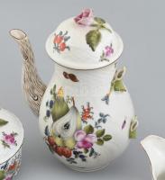 Herendi gyümölcsmintás vegyes tétel, kézzel festett porcelán, sérült, hiányos, jelzett, 1940-es évek