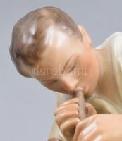 Herendi juhász bárányokka, kézzel festett porcelán, jelzett, m: 22cm