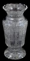 Dúsan csiszolt ólomkristály váza, kopásnyomokkal, apró lepattanással, m:25 cm