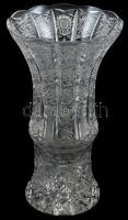 Dúsan csiszolt ólomkristály váza, kopásnyomokkal, apró lepattanással, m:26 cm