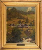 Kövesdy Géza (1887-1950):Tájkép házakkal. Olaj, vászon, kopott keretben, 50x40 cm