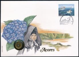 Azori-szigetek 1998. 1E, felbélyegzett borítékban, bélyegzéssel, német nyelvű leírással T:1  Azores 1998. 1 Escudo in envelope with stamp and cancellation, with German description C:UNC