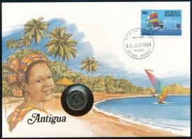 Kelet-Karibi Államok / Antigua 1981. 10c felbélyegzett borítékban, bélyegzéssel, német nyelvű leírással T:1 patina East Caribbean States / Antigua 1981. 10 Cents in envelope with stamp and cancellation, with German description C:UNC patina