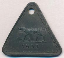 1933. "Pest-Pilis-Solt-Kiskun Vármegye" sorszámozott Zn kutyabárca T:2
