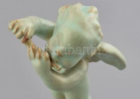 Komlós: Angyalka. Türkiz szerű mázakkal festett kerámia. Hibátlan. Jelzett. m: 22 cm