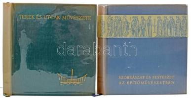 2 db könyv: Pogány Frigyes-Balázs Éva- Szentkirályi Zoltán: Szobrászat és festészet az építőművészetben. Bp.,1959, Műszaki. Kiadói egészvászon-kötés, kiadói illusztrált műanyag védőborítóban. + Pogány Frigyes, Balázs Éva, Szentkirályi Zoltán: Terek és utcák művészete. Bp., 1960, Műszaki Könyvkiadó. 2. átdolgozott, bővített kiadás. Kiadói egészvászon kötés, sérült műanyag védőborítóban, számos fekete-fehér képpel, ábrával illusztrálva.