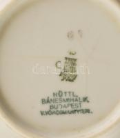 Zsolnay porcelán mokkás csésze + alj, matricás, jelzett, kopásnyomokkal