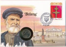 Fehéroroszország felbélyegzett borítékban, bélyegzéssel, német nyelvű tájékoztatóval, benne Oroszország 1992. 20R Cu-Ni T:1-  Belarus in envelope with stamp, cancellation and a prospectus in german, in it Russia 1992. 20 Rubles Cu-Ni C:AU