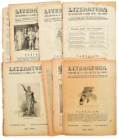 1931-1933 Literatura irodalmi-művészeti folyóirat 5 db száma (VI., VII., VIII. évf.), vegyes állapotban, közte sérült, foltos, egy lejáró címlappal