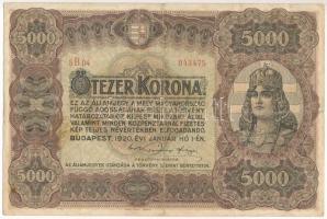 1920. 5000K "Orell Füssli Zürich" nyomdahely jelöléssel, piros "5B04 043475" sorszámmal T:III folt, kis szakadás Adamo K38