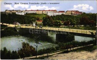Cieszyn, Teschen; Most Cesarza Franciszka Józefa z koszarami / bridge, military barracks