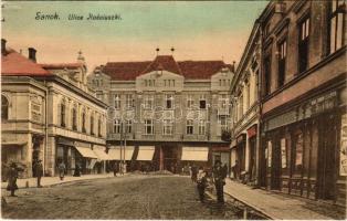 Sanok, Ul. Kosciuszki / street view, shops of B. Liebermann, Michal Stefanski (fa)