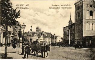 Warszawa, Varsovie, Warschau, Warsaw; Krakauer Vorstadt / Krakowskie Przedmiescie / street view, tram, shops