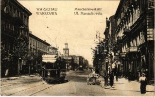 Warszawa, Varsovie, Warschau, Warsaw; Marschalkowskastr. / Ul. Marszalkowska / street view, tram, shops