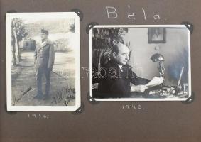 1916-1941 Családi fotóalbum, közte budapesti városképek, katonafotó, vegyes méretű fotókkal