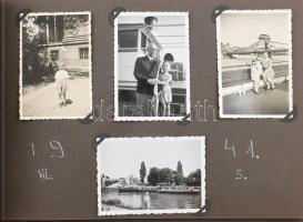 1916-1941 Családi fotóalbum, közte budapesti városképek, katonafotó, vegyes méretű fotókkal