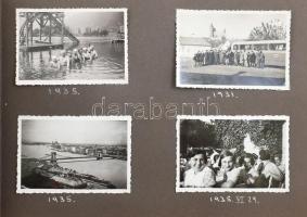 1916-1941 Családi fotóalbum, közte budapesti városképek, katonafotó, vegyes méretű fotókkal