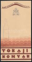 Tokaji konyak reklám- vagy címketerv, 1930 körül. Akvarell, ceruza, papír. Jelzés nélkül, feltehetően Galambos Margit (?-?) grafikus alkotása. 15x7,5 cm