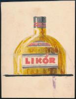 Likőr reklám- vagy címketerv, 1930 körül. Akvarell, ceruza, papír. Jelzés nélkül, feltehetően Galambos Margit (?-?) grafikus alkotása. 11x9 cm