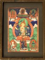 Tibeti buddhista selyem festmény, szétesett keretben. 12x19 cm
