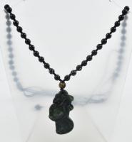 Ónix gyöngyös nyaklánc medállal, h: 44 cm