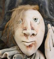 Vertel Andrea (1953- ): Pierot, mázas, samottos, fali kerámia, jelzett, hibátlan, 38x33 cm