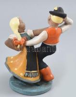 Komlós: Táncosok. Színes mázakkal festett Art Deco kerámia, jelzett, kopásnyomokkal. m: 26 cm