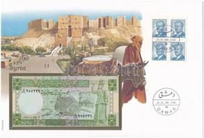 Szíria 1988. 5P borítékban, alkalmi bélyeggel és bélyegzéssel T:I  Syria 1988. 5 Pounds in envelope with stamps and cancellations C:UNC