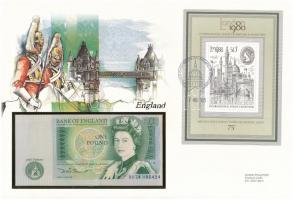 Nagy-Britannia / Anglia 1981-1984. 1P felbélyegzett borítékban, bélyegzéssel T:I  Great Britain / England 1981-1984. 1 Pound in envelope with stamp and cancellation C:UNC