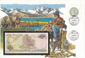 Új-Zéland 1985-1989. 1$ borítékban, alkalmi bélyeggel és bélyegzéssel T:I  New Zealand 1985-1989. 1 Dollar in envelope with stamps and cancellations C:UNC