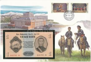 Mongólia 1955. 1T felbélyegzett borítékban, bélyegzéssel T:I Mongolia 1955. 1 Tugrik in envelope with stamp and cancellation C:UNC