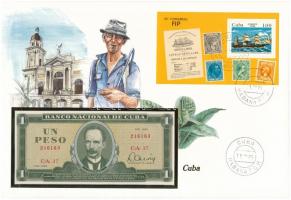 Kuba 1982. 1P felbélyegzett borítékban, bélyegzéssel T:I Cuba 1982. 1 Peso in envelope with stamp and cancellation C:UNC