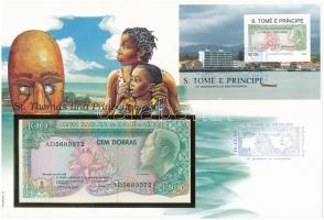 Sao Tomé és Príncipe 1989. 100D borítékban, alkalmi bélyeggel és bélyegzéssel T:I Sao Tomé and Príncipe 1989. 100 Dobras in envelope with stamps and cancellations C:UNC