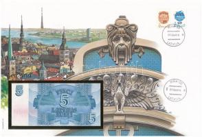 Lettország 1992. 5R felbélyegzett borítékban, bélyegzéssel T:I Latvia 1992. 5 Rublis in envelope with stamp and cancellation C:UNC