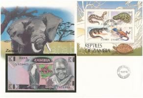 Zambia 1980-1988. 1K felbélyegzett borítékban, bélyegzéssel T:I Zambia 1980-1988. 1 Kwacha in envelope with stamp and cancellation C:UNC