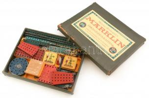 cca 1940 Märklin fém vasúti építő játék. kiegészítő doboz, benne fém dobozzal. fénykép szerinti darabszám 40x27 cm