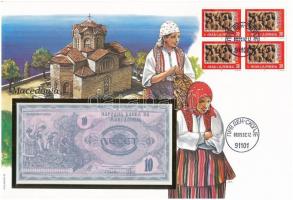 Macedónia 1992. 100D borítékban, alkalmi bélyeggel és bélyegzéssel T:I  Macedonia 1992. 100 Dinar in envelope with stamps and cancellations C:UNC