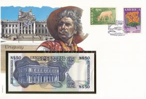 Uruguay 1989. 50P borítékban, alkalmi bélyeggel és bélyegzéssel T:I Uruguay 1989. 50 Pesos in envelope with stamps and cancellations C:UNC