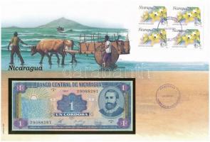 Nicaragua 1990. 1C borítékban, alkalmi bélyeggel és bélyegzéssel T:I Nicaragua 1990. 1 Cordoba in envelope with stamps and cancellations C:UNC