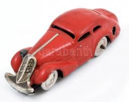 Schuco régi felhúzható lemezjátpék autó, kulcs nélkül. Jelzett, fém, kopott cca 1940. / Vintage Schuco metal auto toy, without key 10 cm