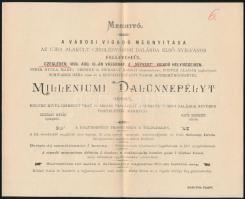 1896 Cegléd Milleniumi Dalünnepély a Cegléd Városi megnyitóján meghívó, 4 p. Jó állapot