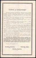 1898 Erzsébet királyné halálának alkalmából Szobrot a királynénak c. felhívás és gyűjtőív szép állapotban