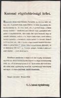 1852 Katonai rögtönbírósági ítélet Szeged környéki betyár ügyében 25x38 cm