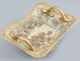 Terebess kínai mintás porcelán tál. Kézzel festett, jelzett, hibátlan. 32x24 cm