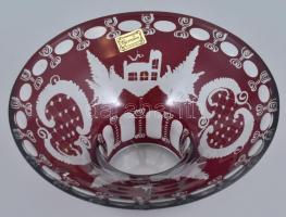 Egermann kínálótál, szelén pácolt, csiszolt üveg, etikettel jelzett, hibátlan, d: 20 cm