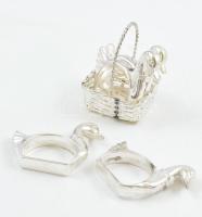 4 db kacsás szalvétagyűrű tartóban, fém, jelzés nélkül, m: 7 cm