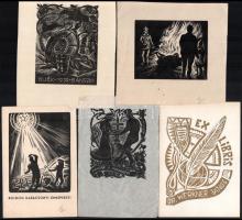 1939 Bánszki Tamás (1892-1971) 5 db alkalmi kisgrafikája. linók, jelzettek kb 10x15 cm