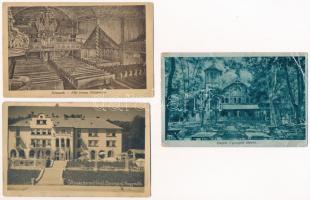 6 db RÉGI történelmi magyar város képeslap vegyes minőségben + 1 kinyitható panorámalap / 6 pre-1945 historical Hungarian town-view postcards in mixed quality from the Kingdom of Hungary + 1 folding panoramacard