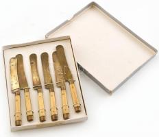 S. Dunger jelzéssel, 6db kés, csont nyél, réz v. alpakka, kopásnyomokkal, dobozban, h: 15,5 cm